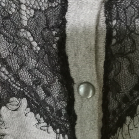 Worthington petite super cute Gray/Black button up sweater. - Picture 6 of 11